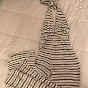 white and navy blue striped jumper/romper